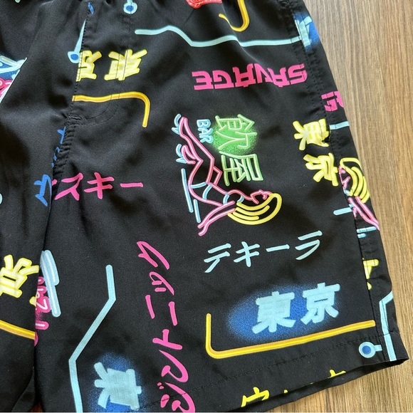 Surf Society Mens Swim Shorts Trunk Small Neon Japanese Bar Party Beach Lined 7” - Picture 5 of 12